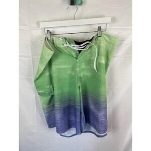 RS Surf Board Shorts Ombre Green Blue Swim Trunks Drawstring Pocket Unlined 38